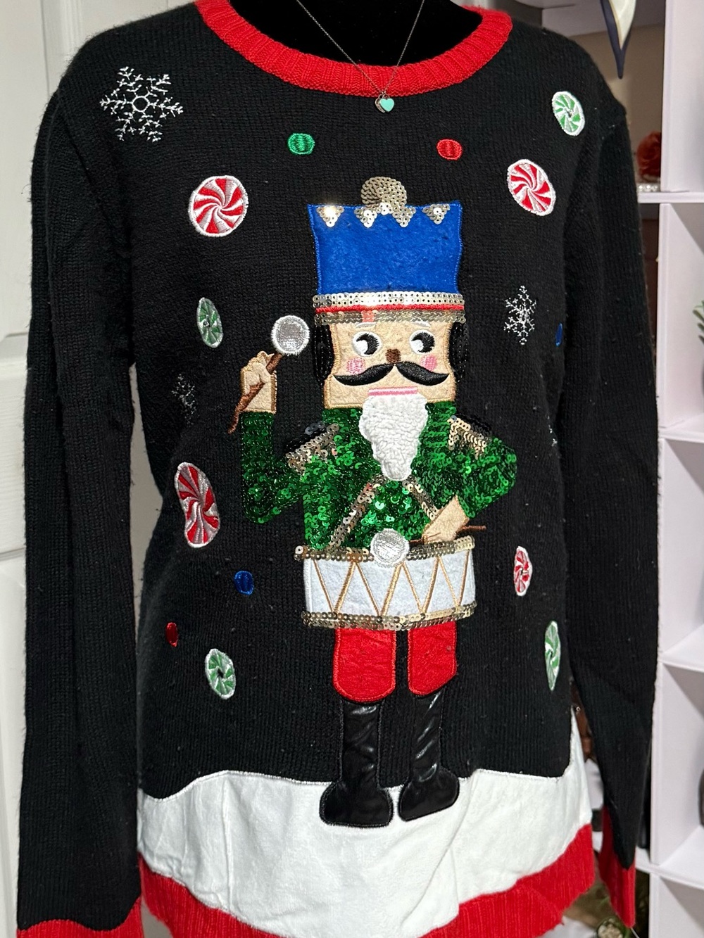 Holiday Time Nutcracker Christmas Sweater Black & Red Size XL NWT